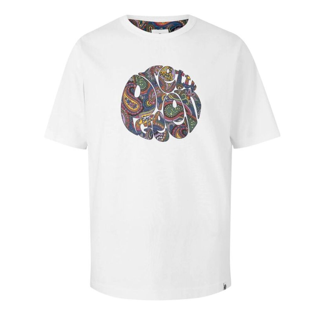 Pretty Green Mens Paisley Logo Regular T-Shirt / White